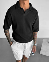 OVERSIZE RIBBED POLO T-SHIRT - BLACK