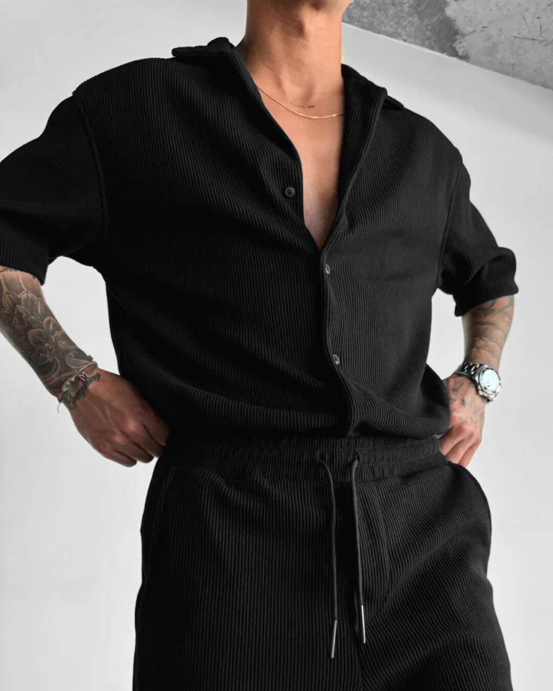 OVERSIZE RIBBED SHIRT - BLACK