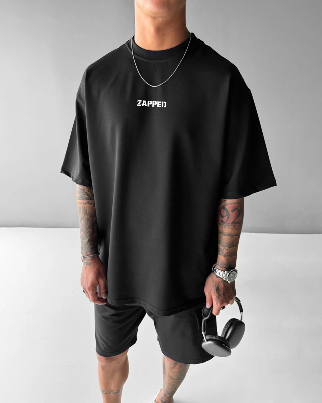 ZAPPED OVERSIZE CREW NECK COTTON T-SHIRT - BLACK