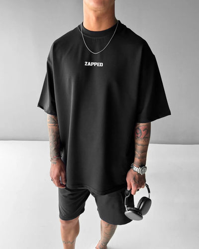 ZAPPED OVERSIZE CREW NECK COTTON T-SHIRT - BLACK