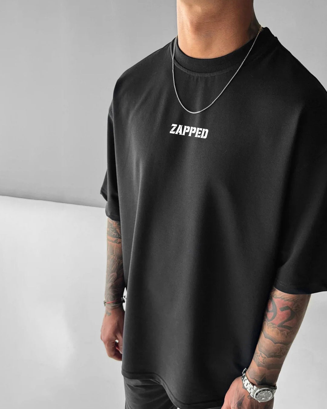 ZAPPED OVERSIZE CREW NECK COTTON T-SHIRT - BLACK