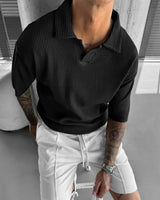 OVERSIZE RIBBED POLO T-SHIRT - BLACK
