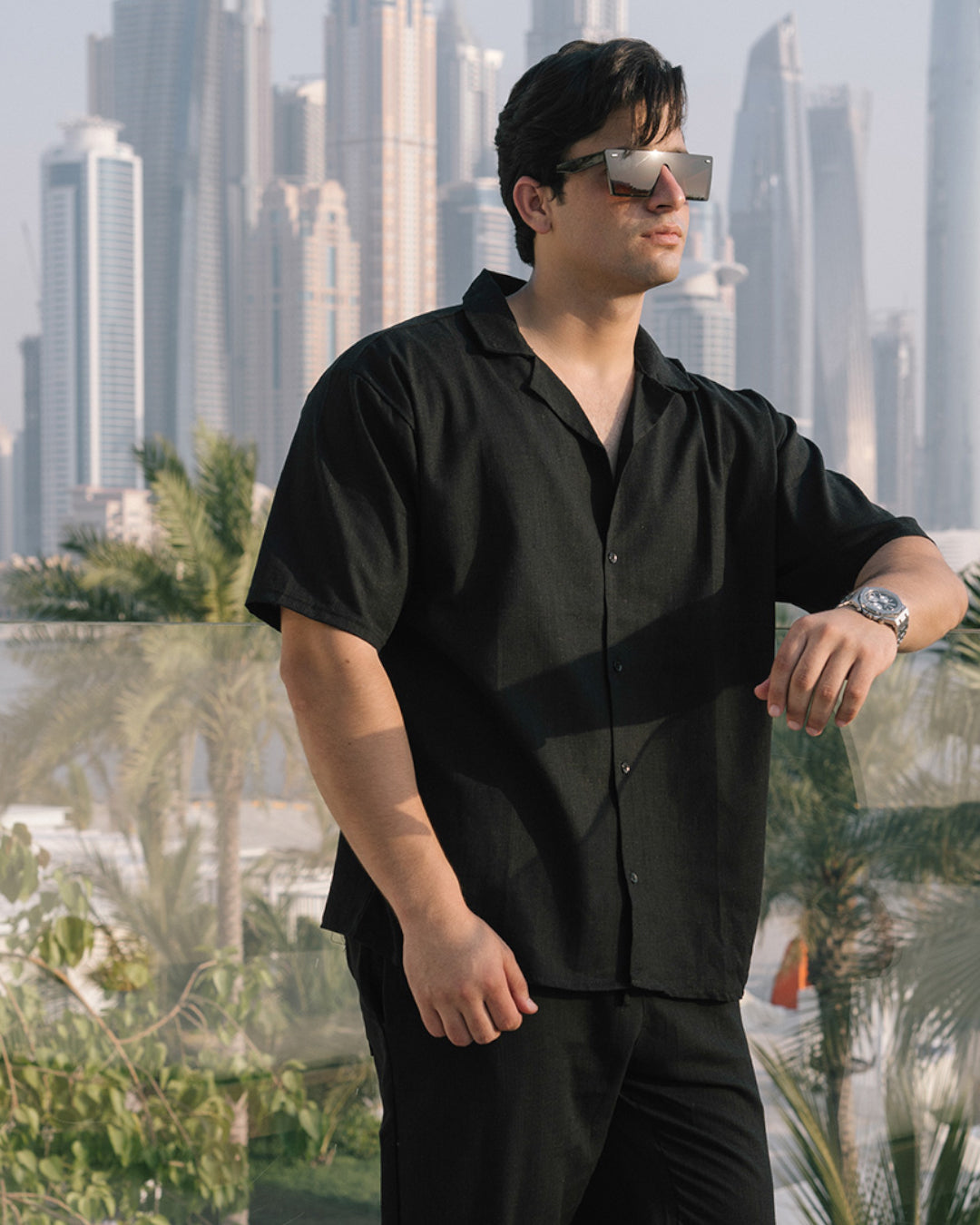 CLASSIC BOWLING LINEN SHIRT - BLACK
