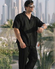 SIGNATURE LOOSE FIT RICH LINEN CORD SET - BLACK