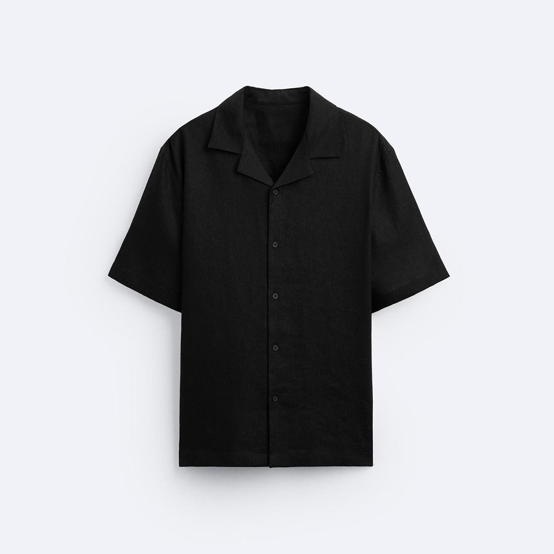 RELAXED FIT BOWLING LINEN SHIRT - BLACK