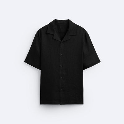 CLASSIC BOWLING LINEN SHIRT - BLACK