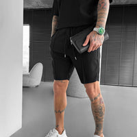 LOOSE FIT TEXTURED SEAM SHORTS - BLACK