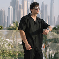 CLASSIC BOWLING LINEN SHIRT - BLACK