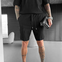 LOOSE FIT TEXTURED SEAM SHORTS - BLACK