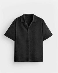 BLACK COTTON CRUSH RELAXED FIT SHORT SLEEVE SHIRT