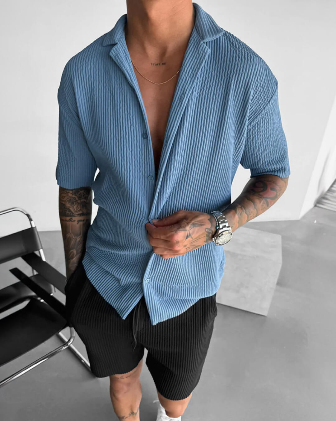 OVERSIZE RIBBED SHIRT - CORONET BLUE