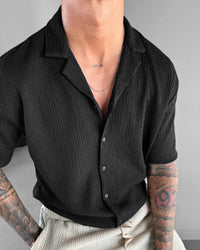 BLACK COTTON CRUSH RELAXED FIT SHORT SLEEVE SHIRT