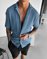 OVERSIZE RIBBED SHIRT - CORONET BLUE
