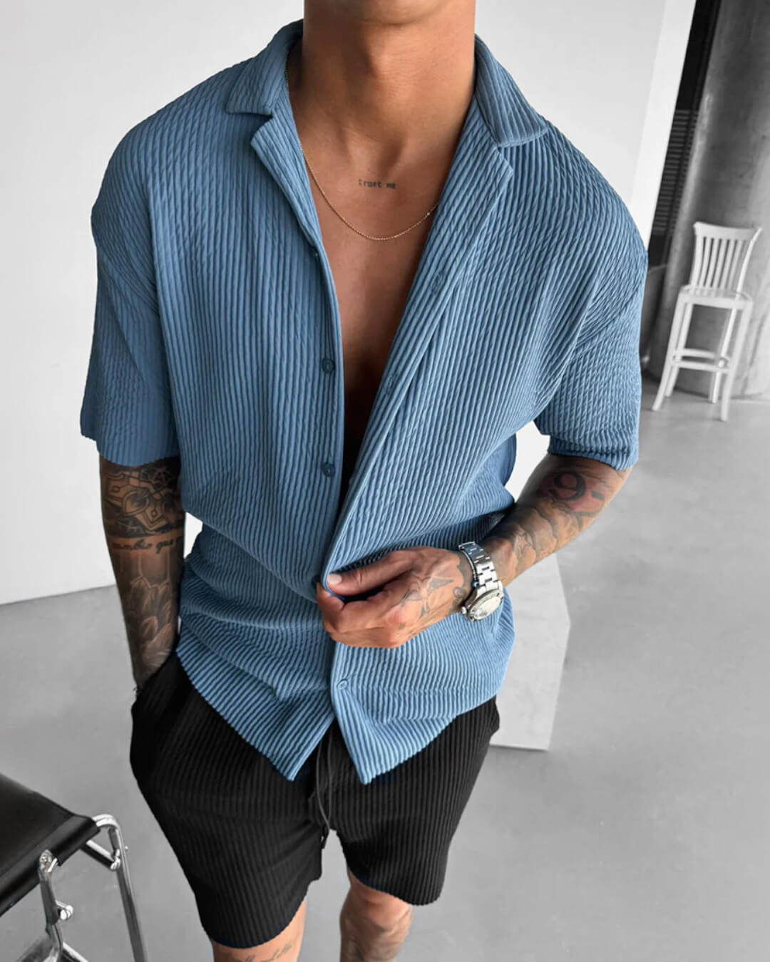 OVERSIZE RIBBED SHIRT - CORONET BLUE