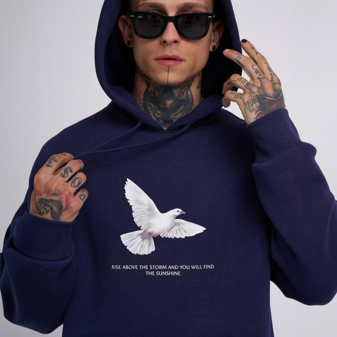 Oversize Rise Above Hoodie - Navy Blue