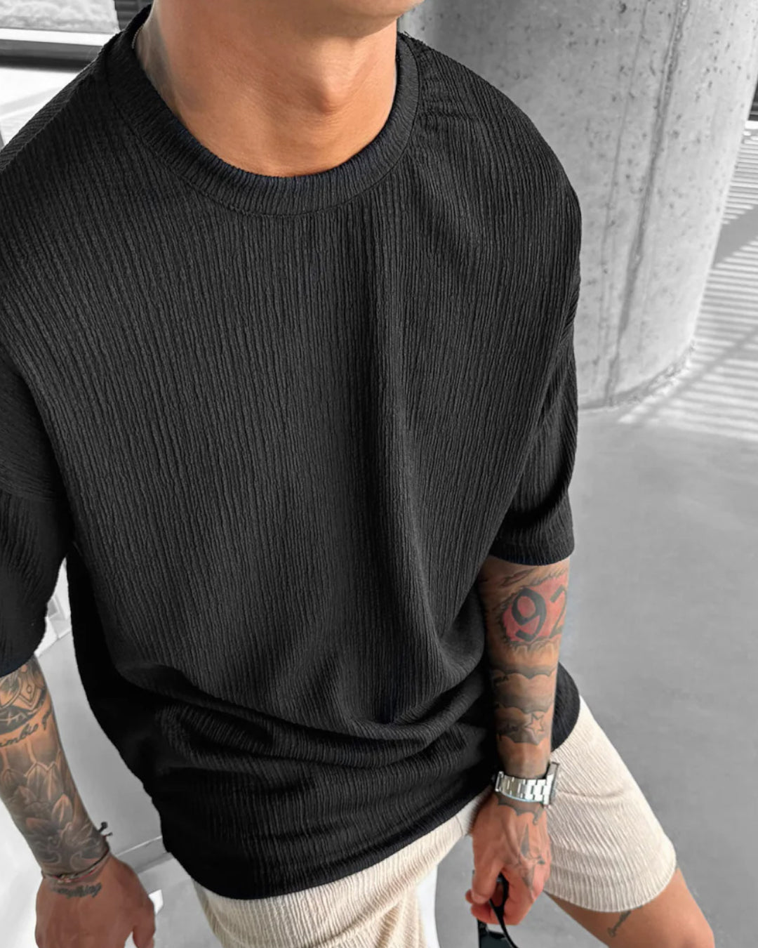 BLACK COTTON CRUSH OVERSIZED T-SHIRT
