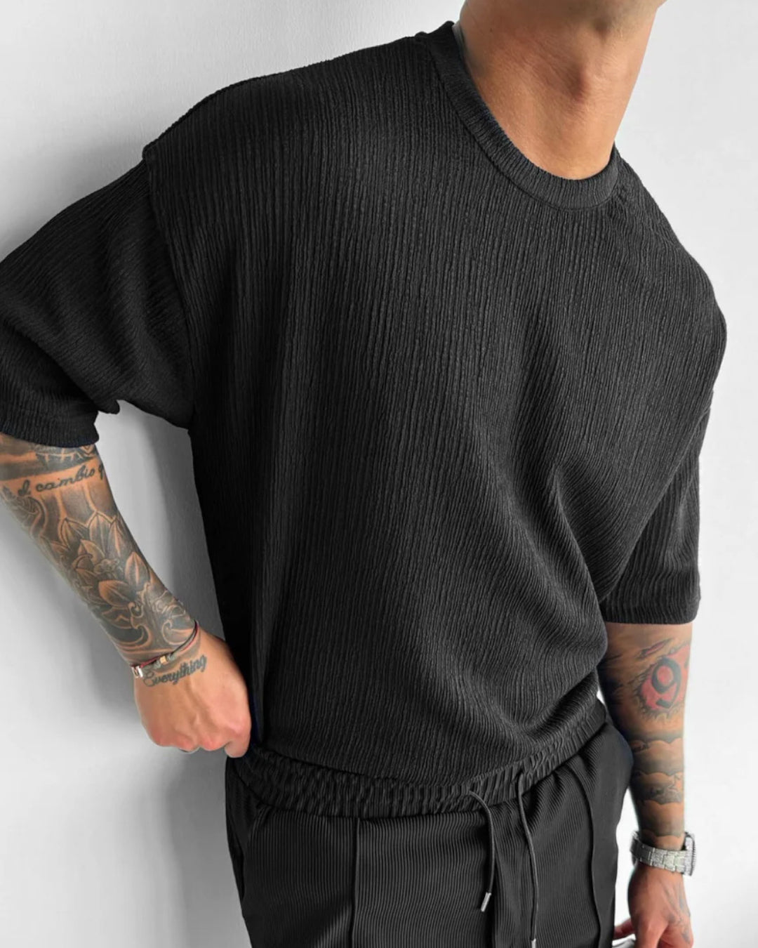 BLACK COTTON CRUSH OVERSIZED T-SHIRT