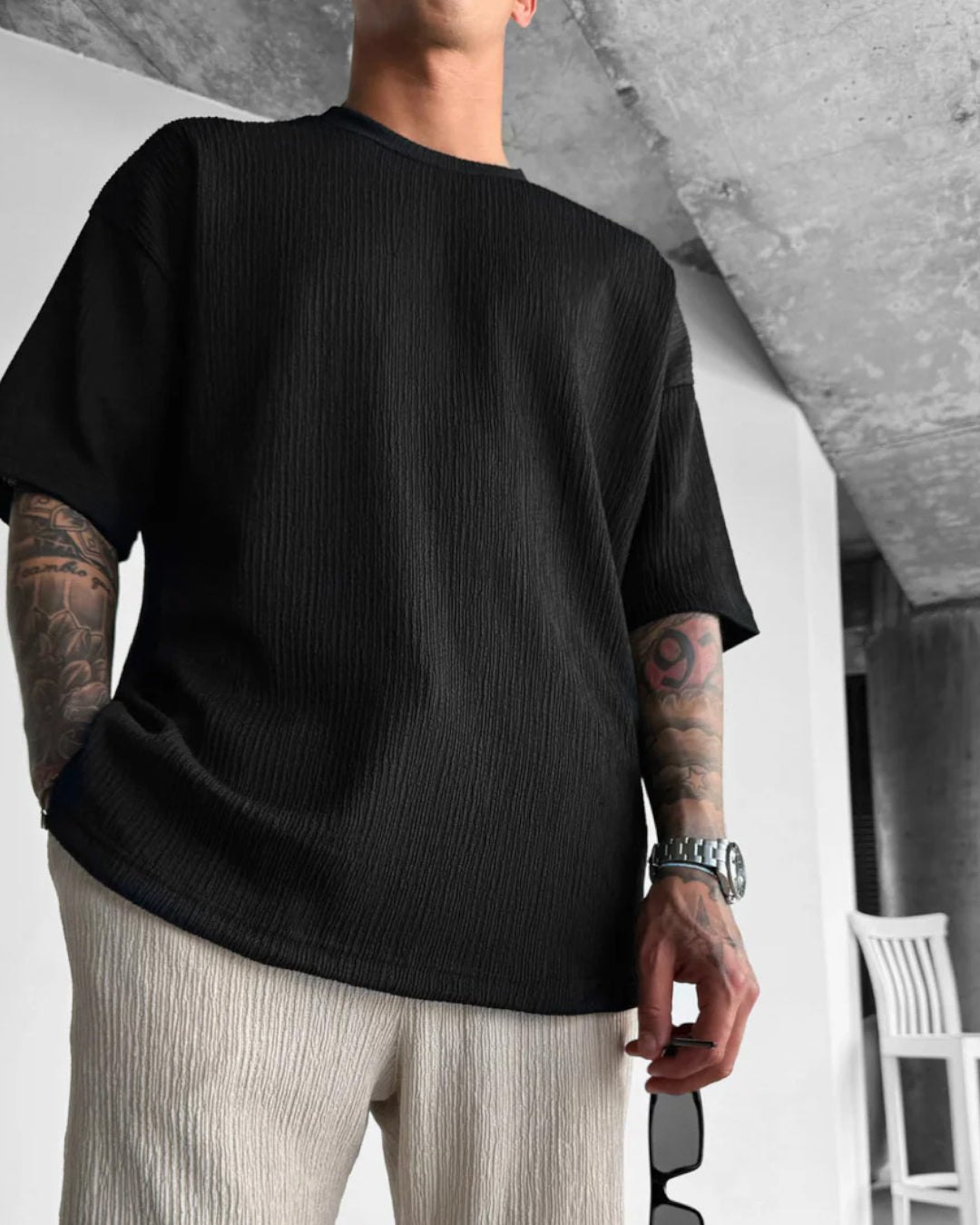 BLACK COTTON CRUSH OVERSIZED T-SHIRT
