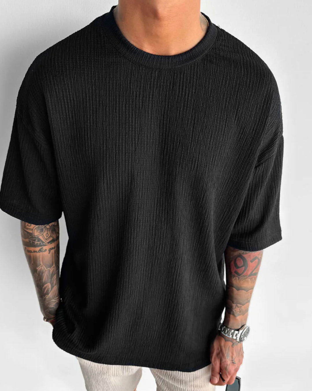 BLACK COTTON CRUSH OVERSIZED T-SHIRT