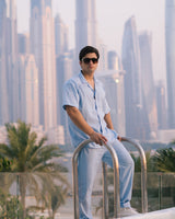 SIGNATURE LOOSE FIT RICH LINEN CORD SET - BLUE