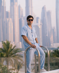 SIGNATURE LOOSE FIT RICH LINEN CORD SET - BLUE