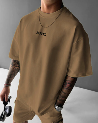 ZAPPED OVERSIZE CREW NECK COTTON T-SHIRT - BROWN