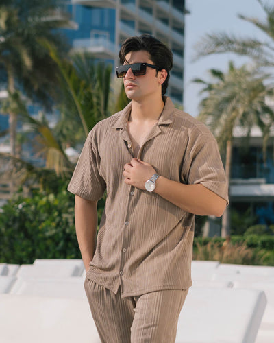 Oversize Structured Shirt & Trouser Set - Brown