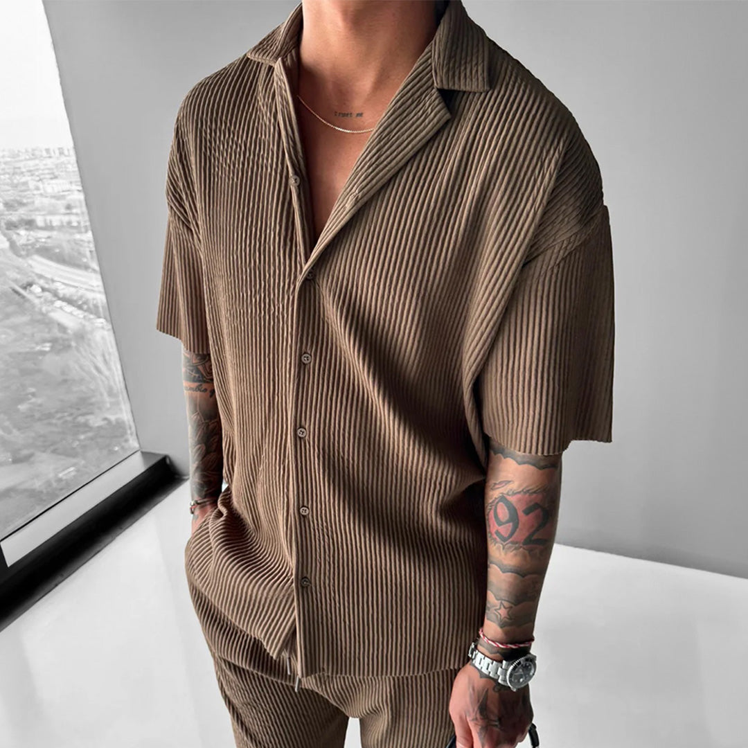 OVERSIZE RIBBED SHIRT - BROWN