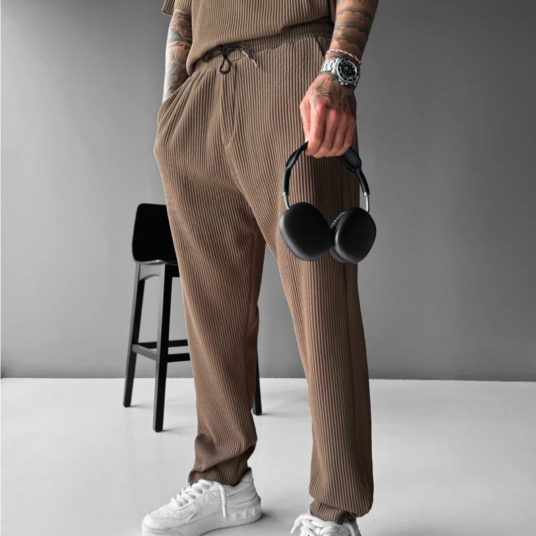 LOOSE FIT RIBBED PANTS - BROWN