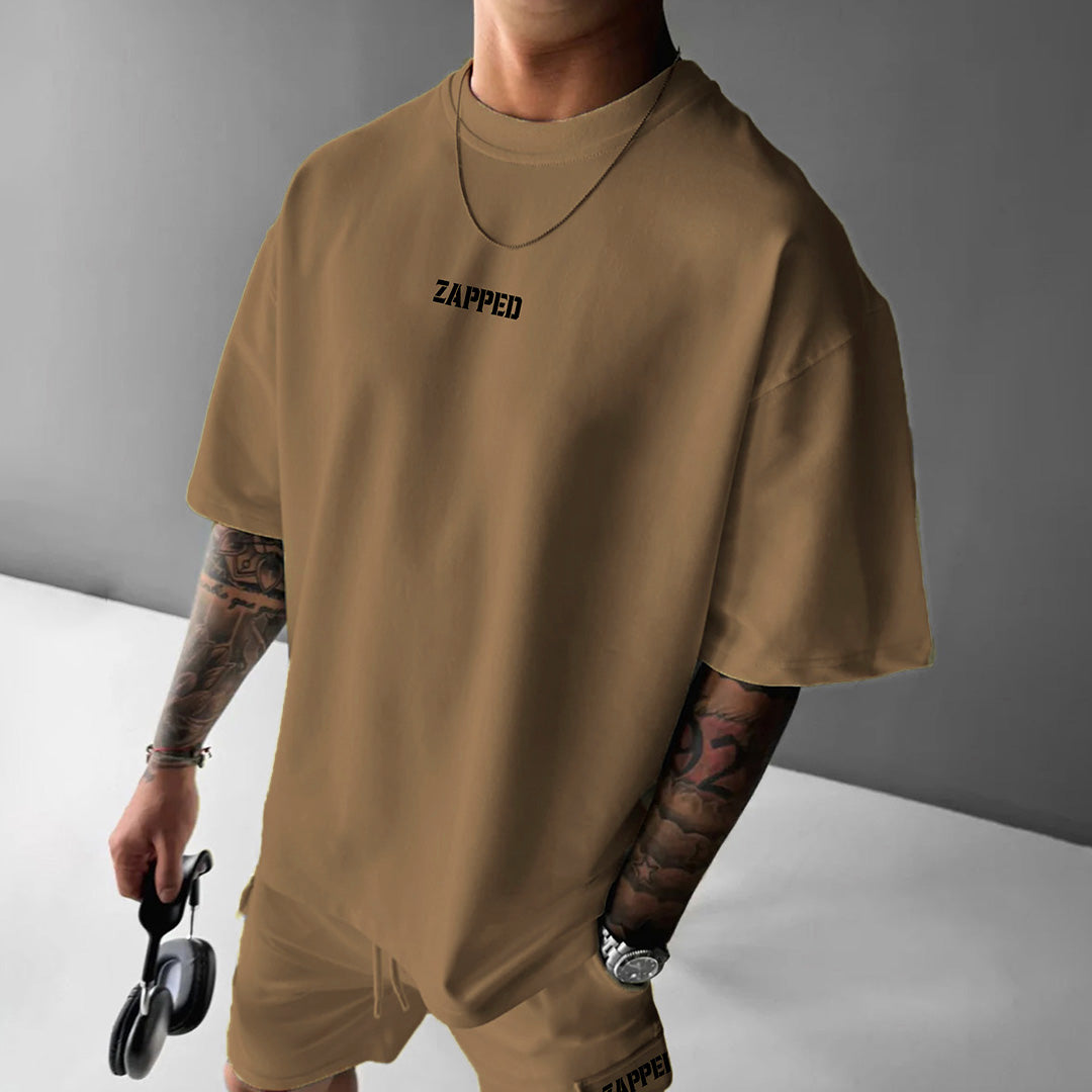 ZAPPED OVERSIZE CREW NECK COTTON T-SHIRT - BROWN