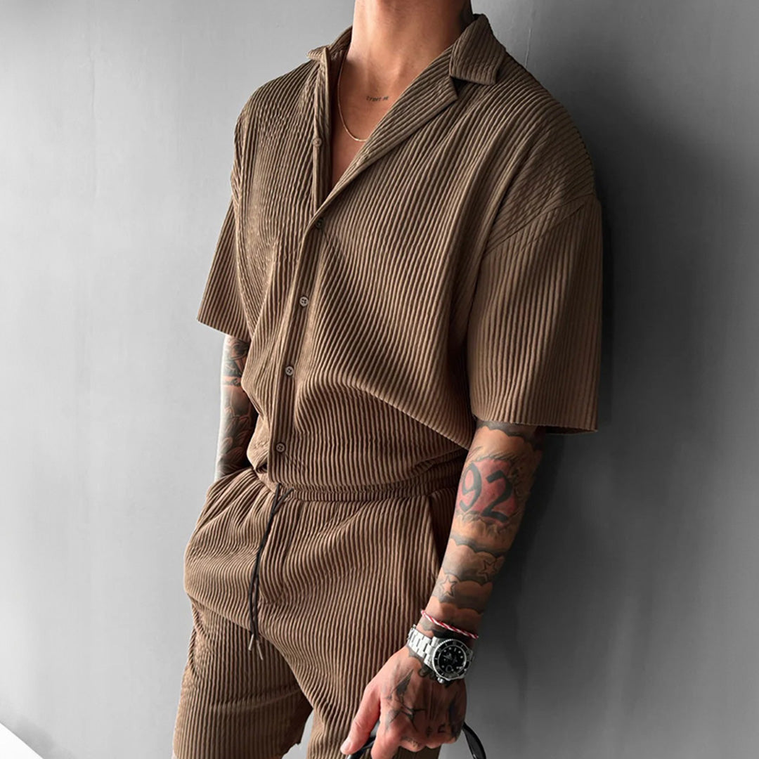 OVERSIZE RIBBED SHIRT - BROWN