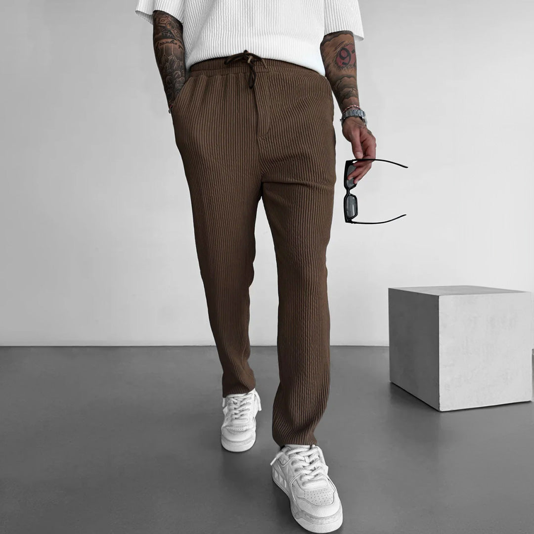 LOOSE FIT RIBBED PANTS - BROWN