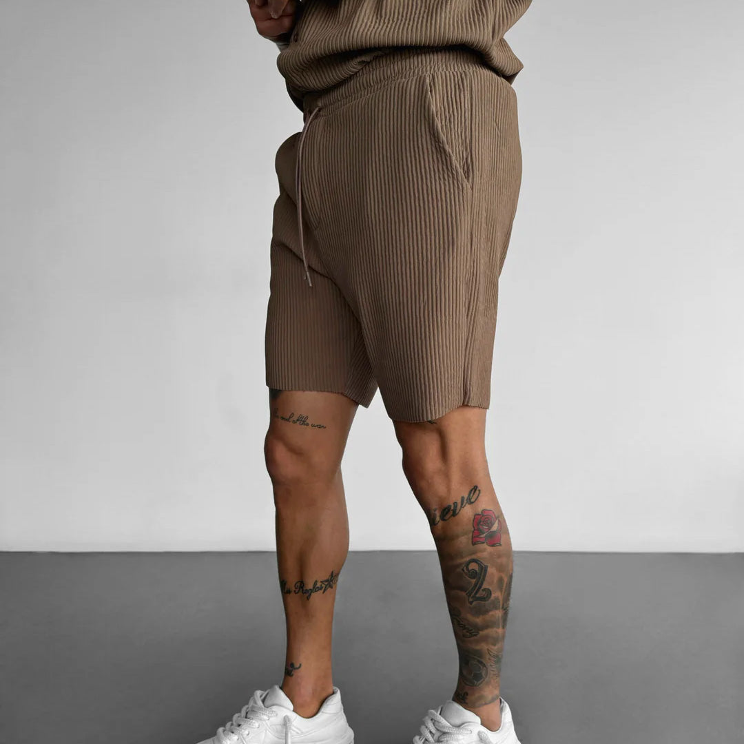 LOOSE FIT RIBBED SHORTS - BROWN