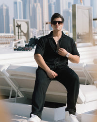 Oversize Structured Shirt & Trouser Set - Black