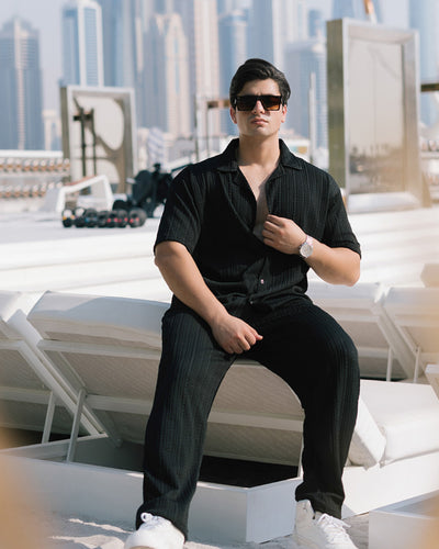 Oversize Structured Shirt & Trouser Set - Black