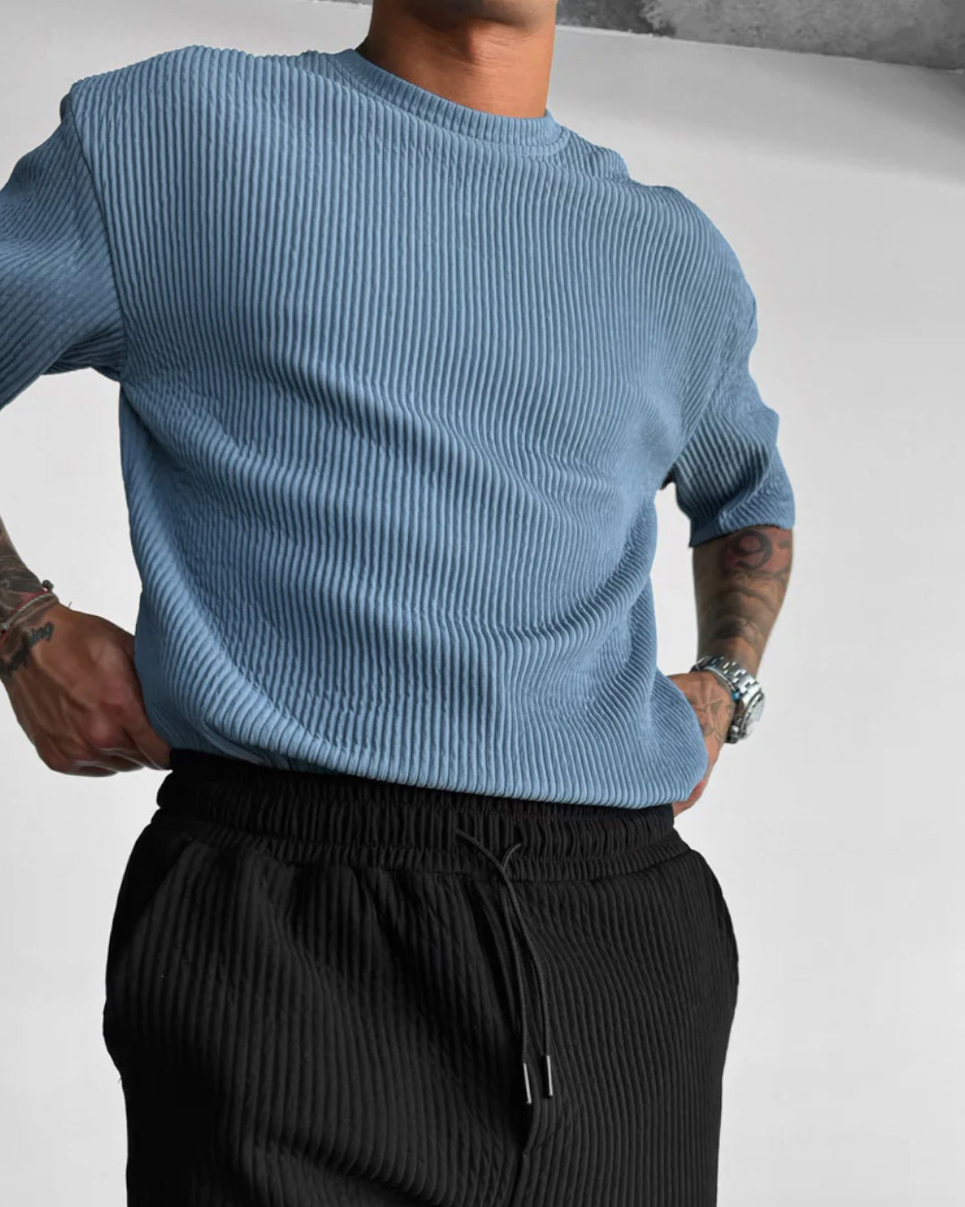 OVERSIZE RIBBED T-SHIRT - CORONET BLUE