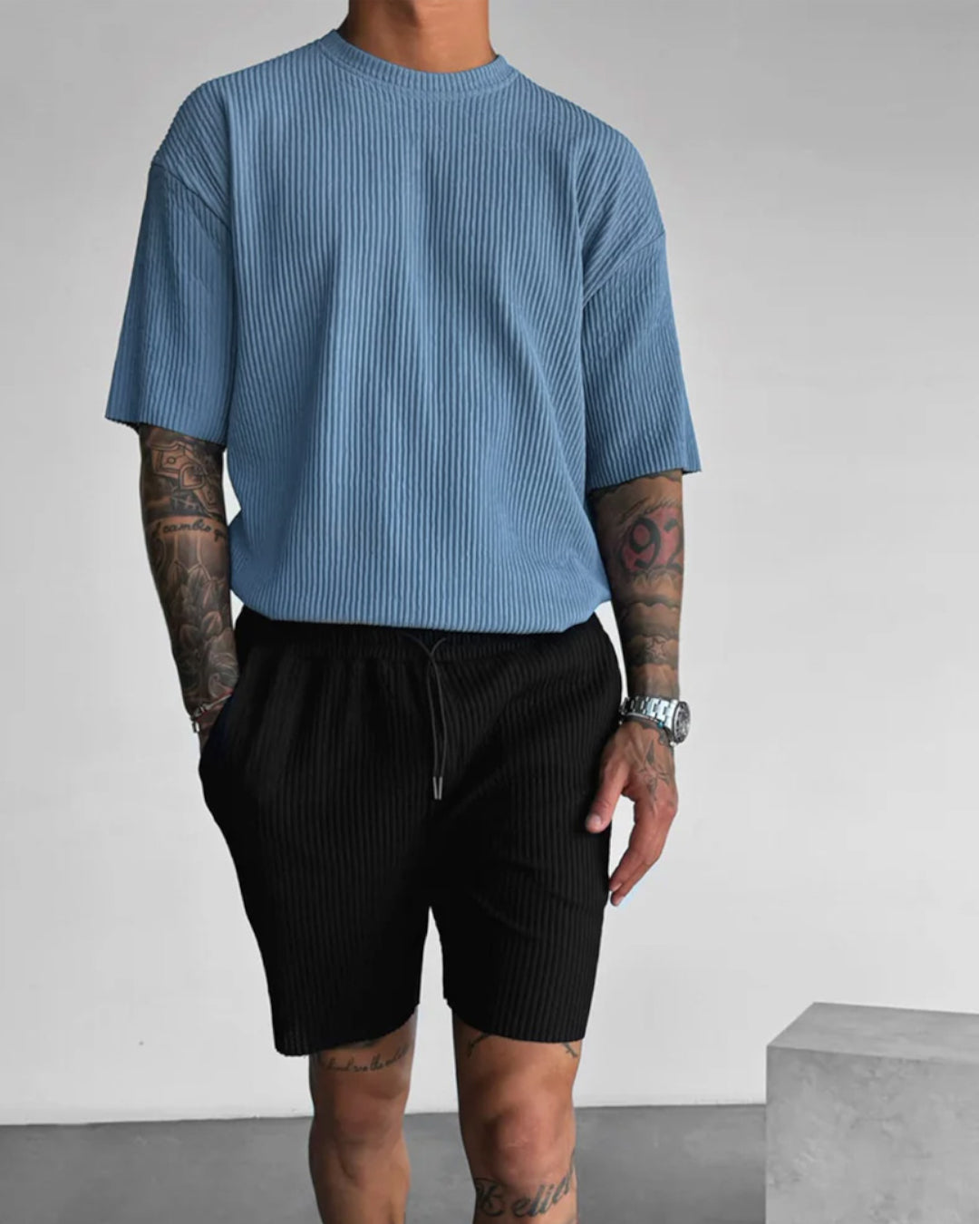 OVERSIZE RIBBED T-SHIRT - CORONET BLUE