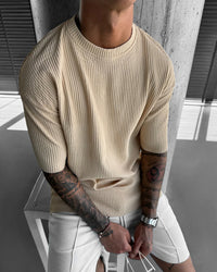 OVERSIZE RIBBED T-SHIRT - BEIGE