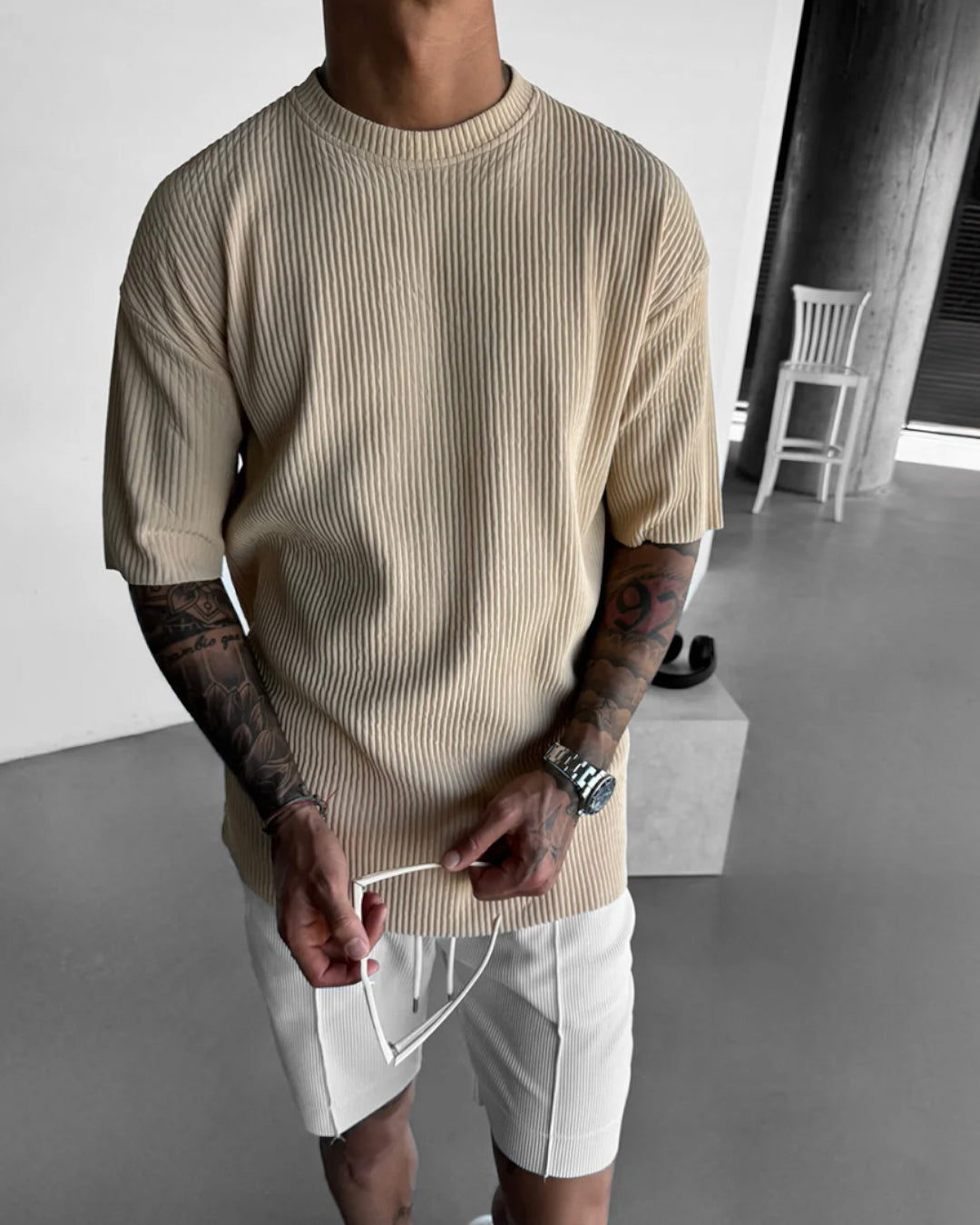 OVERSIZE RIBBED T-SHIRT - BEIGE