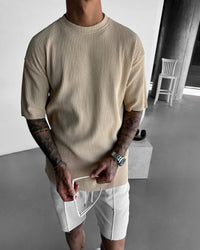 OVERSIZE RIBBED T-SHIRT - BEIGE