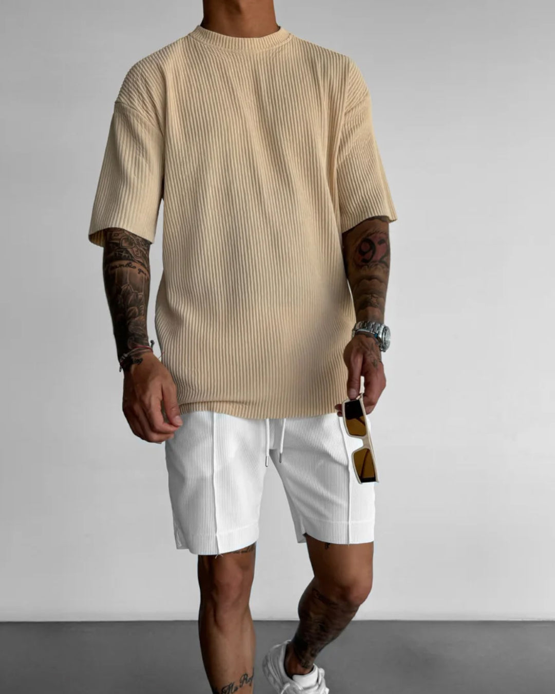 OVERSIZE RIBBED T-SHIRT - BEIGE