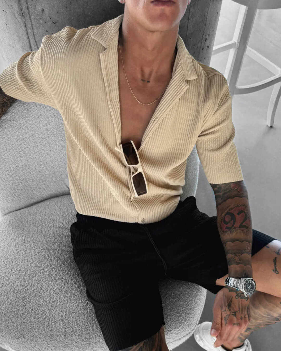 OVERSIZE RIBBED SHIRT - BEIGE