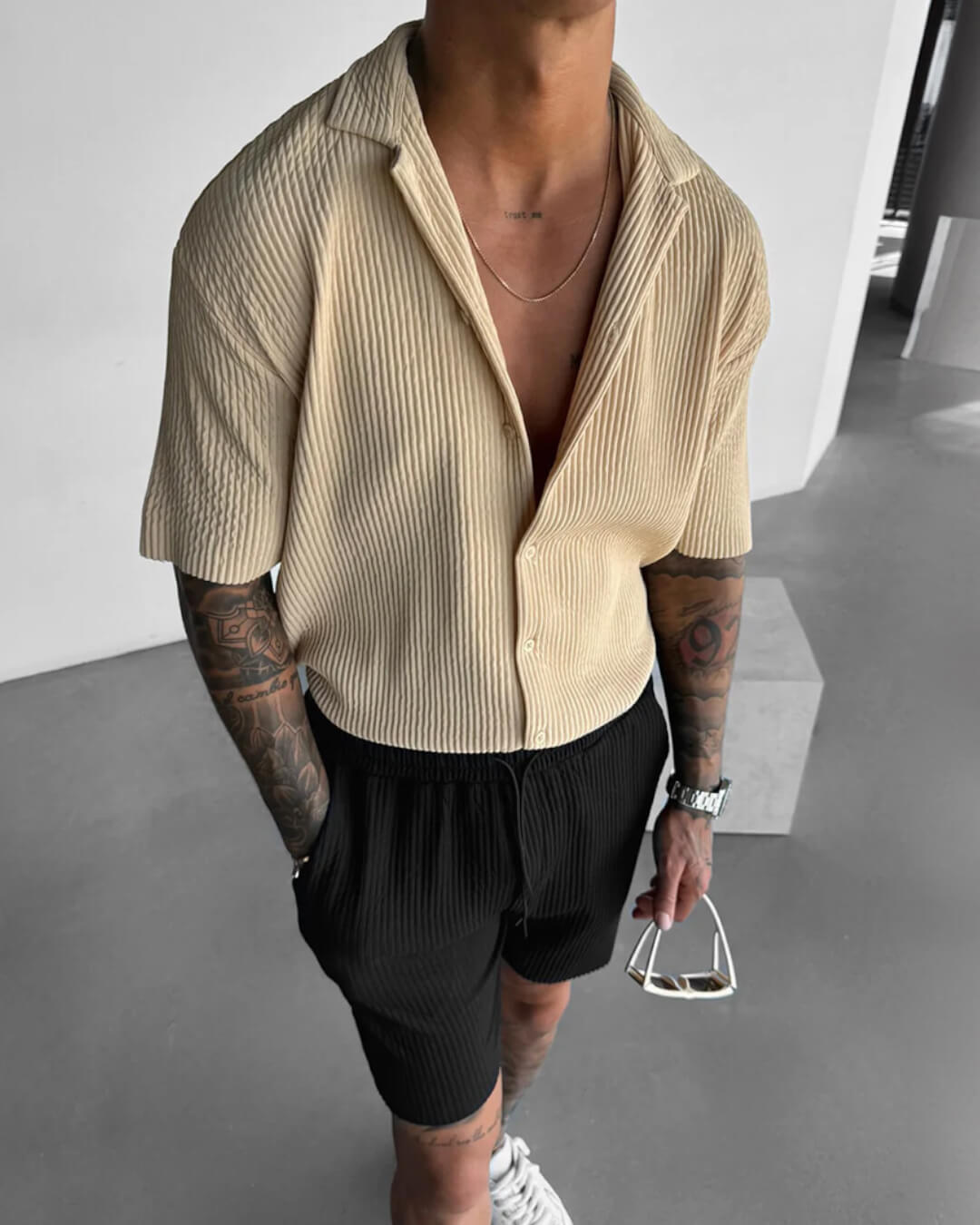 OVERSIZE RIBBED SHIRT - BEIGE