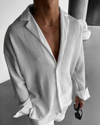 WHITE COTTON CRUSH RELAXED FIT TEXTURED SHIRT