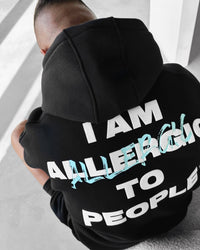 DROP SHOULDER ALLERGIC TO PEOPLE HOODIE - BLACK