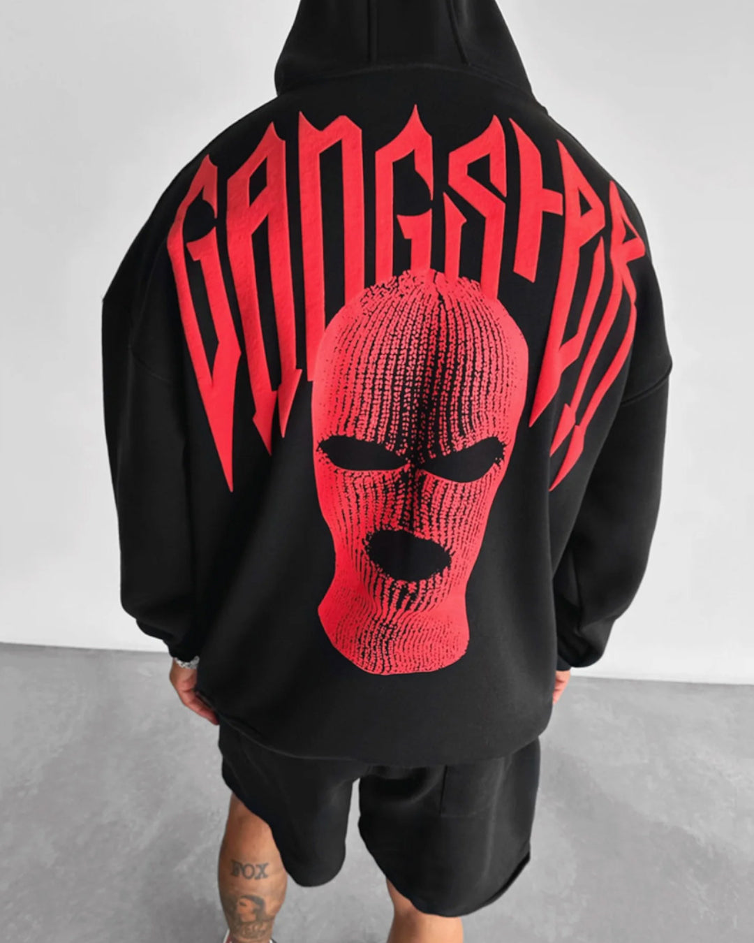 DROP SHOULDER GANGSTER HOODIE - BLACK
