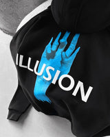 DROP SHOULDER ILLUSION HOODIE - BLACK