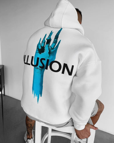 DROP SHOULDER ILLUSION HOODIE - WHITE
