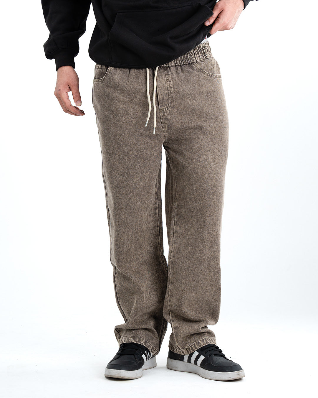 Men’s Washed Denim Joggers - Stone Brown