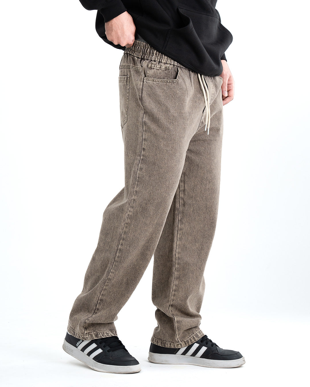 Men’s Washed Denim Joggers - Stone Brown
